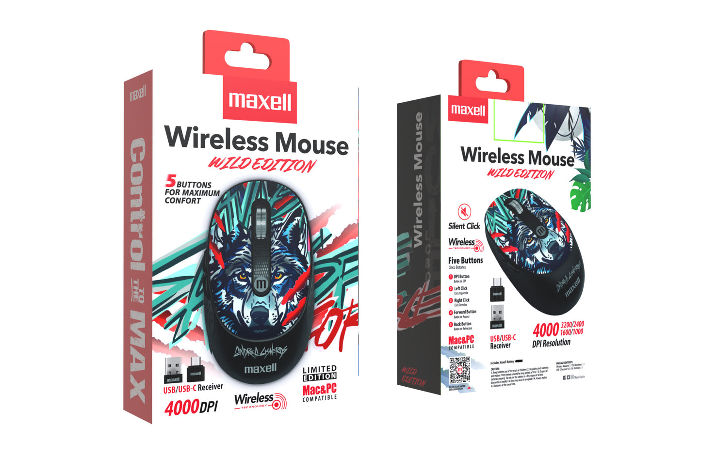 Mouse Inalámbrico Maxell Diseño Wild 4000dpi Usb/usb-c