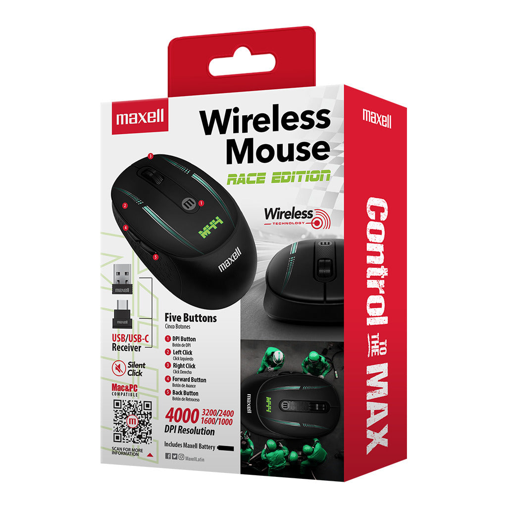 Mouse Inalámbrico Maxell Diseño Race 4000dpi Usb/usb-c M44