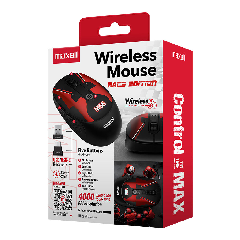 Mouse Inalámbrico Maxell Diseño Race 4000dpi Usb/usb-c M55