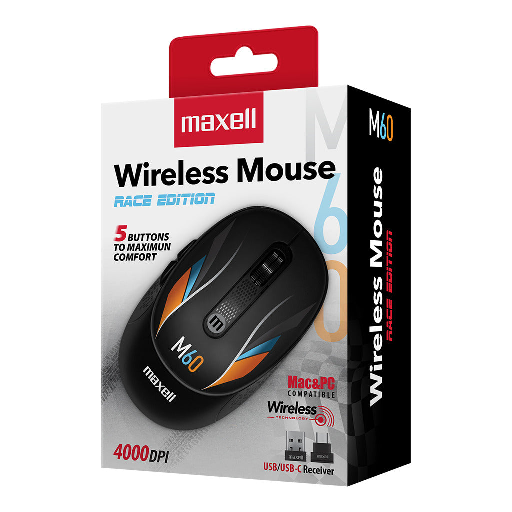 Mouse Inalámbrico Maxell Diseño Race 4000dpi Usb/usb-c M60