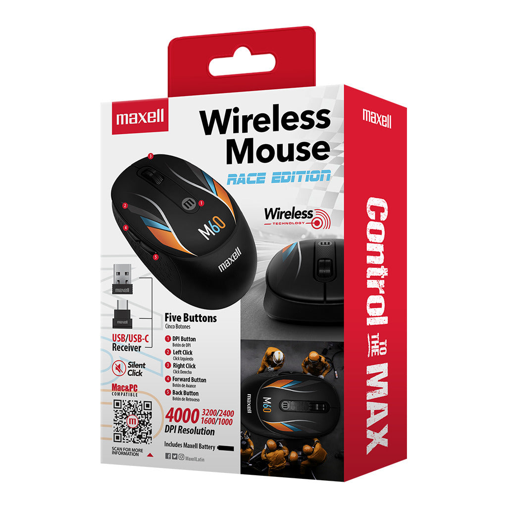 Mouse Inalámbrico Maxell Diseño Race 4000dpi Usb/usb-c M60