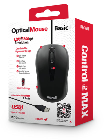 Mouse Óptico Maxell Usb MOWR-101 1200DPI Negro