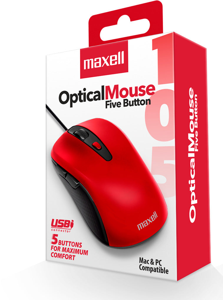 Mouse Óptico Maxell 5 Botones MOWR-105 Rojo