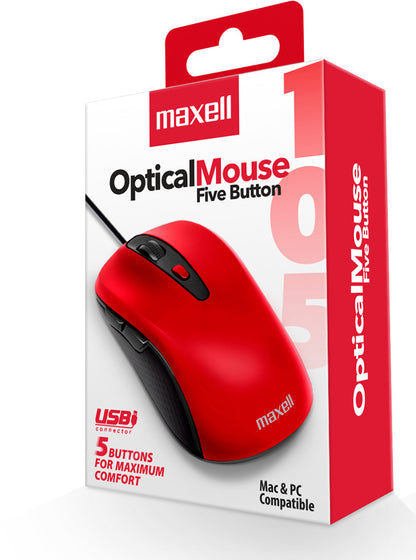Mouse Óptico Maxell 5 Botones MOWR-105 Rojo