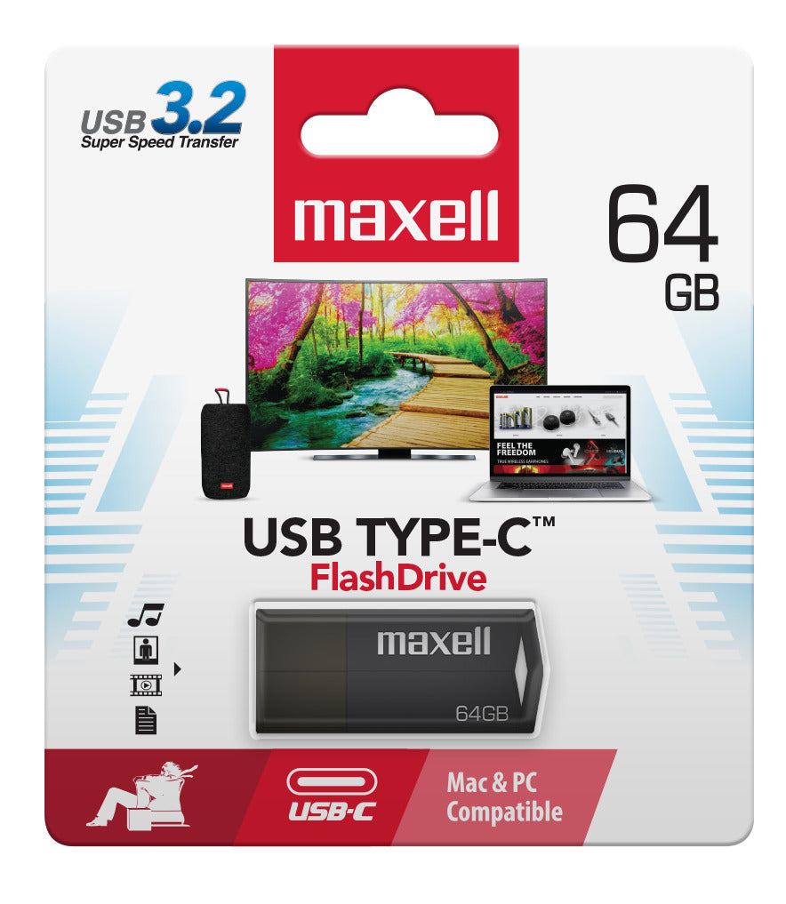 Pendrive Maxell Usbtc Tipo C 64gb 3.2 Negro