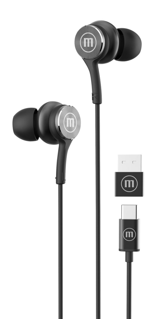 Audífonos Maxell Tipo C Con Adaptador Usb Negro