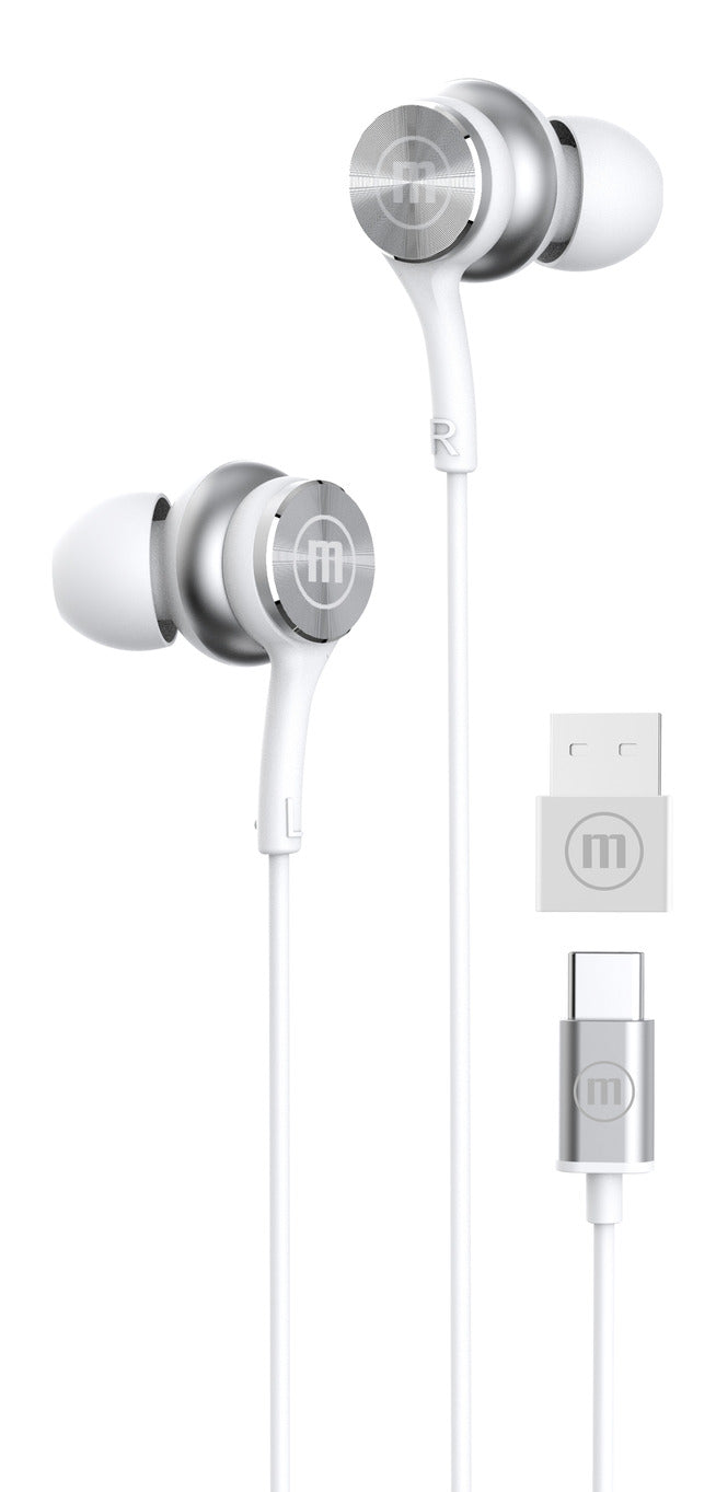 Audífonos Maxell TipoC Con Adaptador Usb Blanco