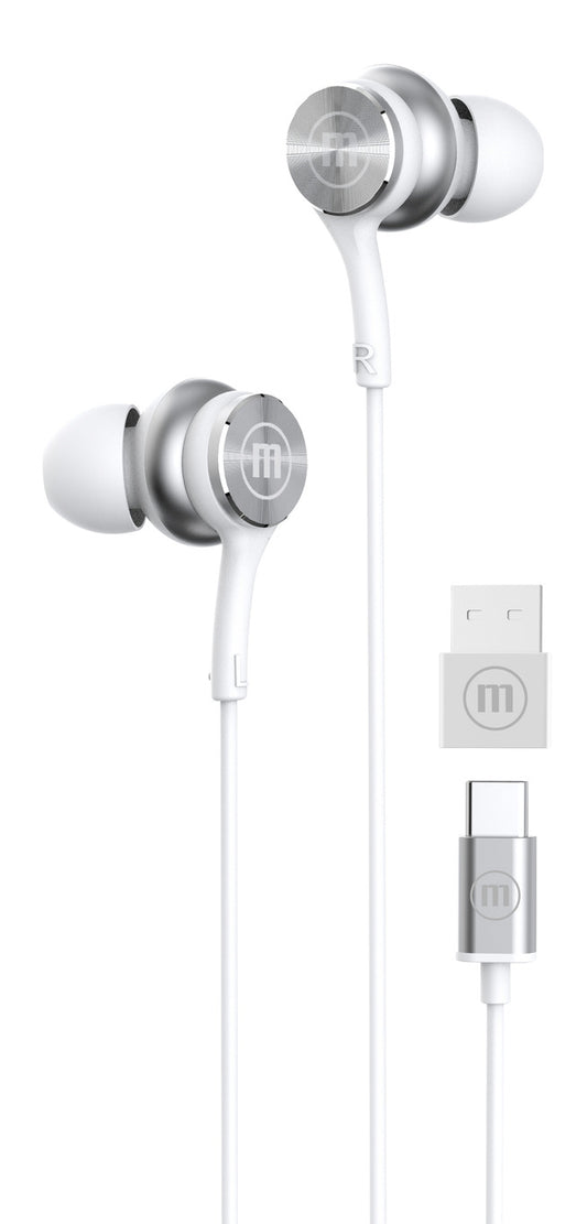 Audífonos Maxell TipoC Con Adaptador Usb Blanco
