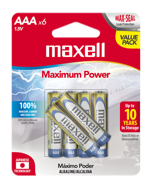 Pilas Alcalinas Maxell Tamaño AAA 6 Unidades