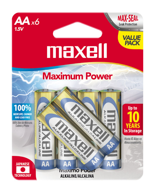 Pilas Alcalinas Maxell Tamaño AA 6 Unidades
